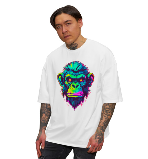 Мужская футболка оверсайз с изображением Кислотный шимпанзе цвета Белый