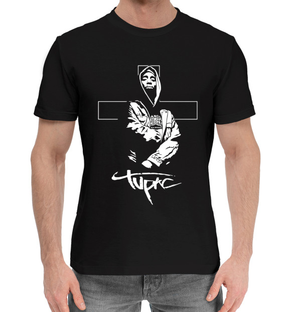 Мужская хлопковая футболка с изображением 2Pac цвета Черный