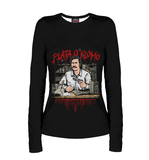 Женский лонгслив с изображением Пабло Эскобар цвета Белый