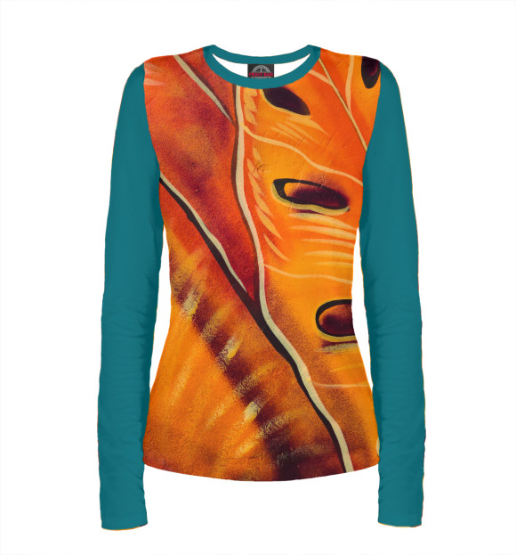 Женский лонгслив с притом Листья (макро) цвета Белый Женский лонгслив с изображением Листья (макро) цвета Белый