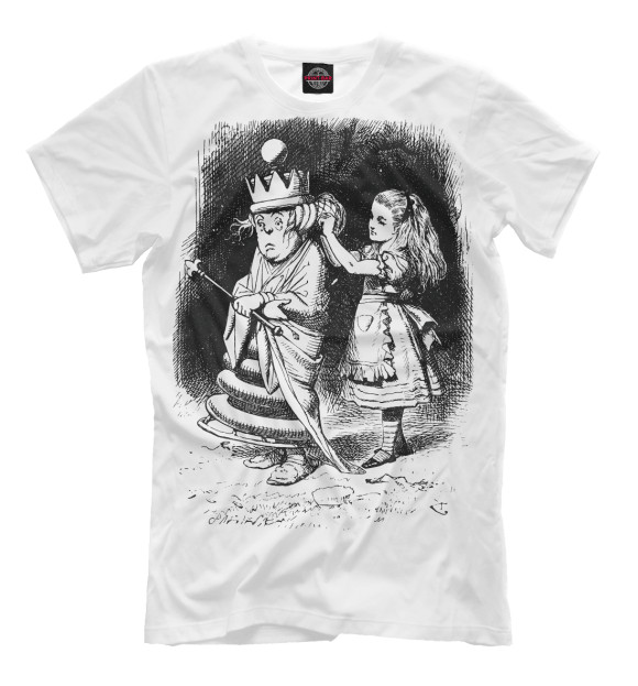 Мужская футболка с изображением Алиса и королева цвета Белый