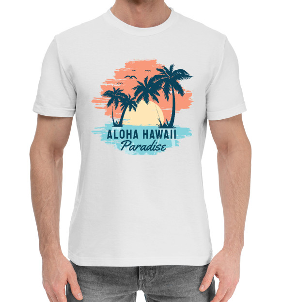Мужская хлопковая футболка с изображением Aloha Hawaii цвета Белый