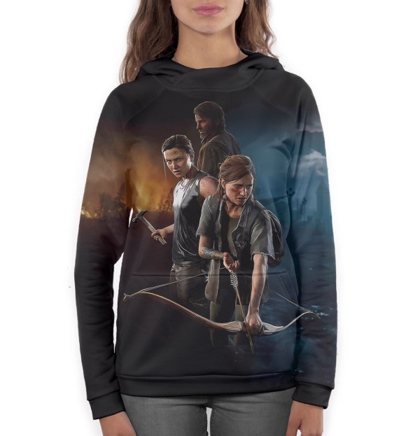 Женское худи с изображением Элли, Эбби и Джоэл цвета Белый