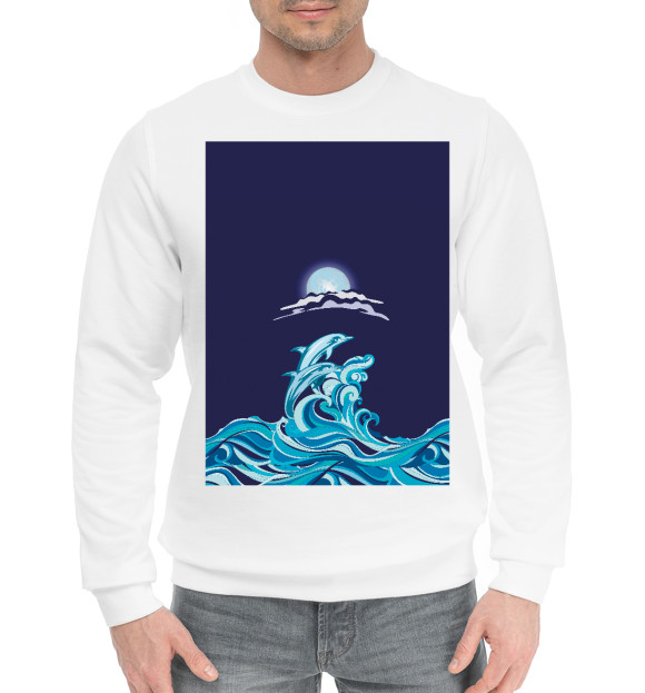 Мужской хлопковый свитшот с изображением Дельфины цвета Белый