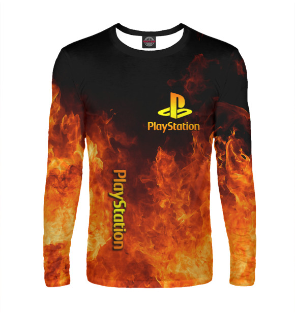 Мужской лонгслив с изображением Playstation в огне цвета Белый