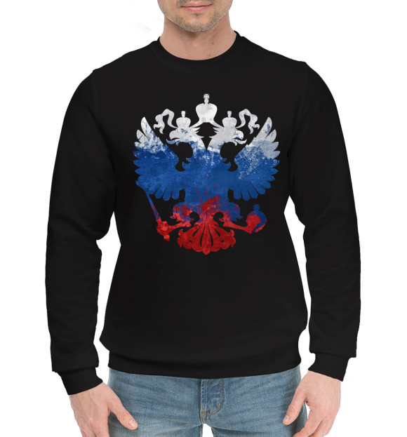 Мужской хлопковый свитшот с изображением Символика РФ цвета Черный