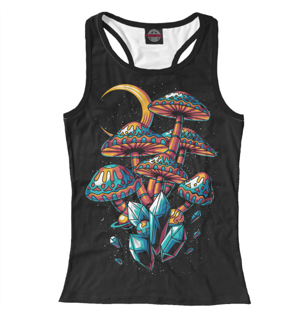 Женская майка-борцовка с изображением Космические опята цвета Белый