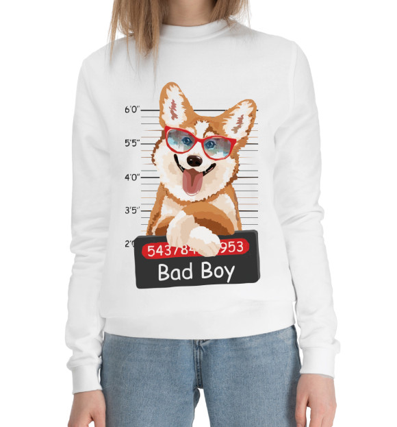 Женский хлопковый свитшот с изображением Корги цвета Белый