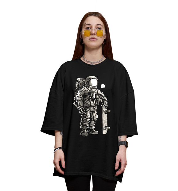Женская футболка оверсайз с изображением Space skater цвета Черный