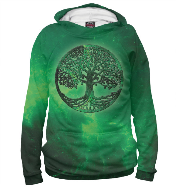 Мужское худи с притом Мистическое  Иггдрасиль цвета Белый Мужское худи с изображением Мистическое  Иггдрасиль цвета Белый