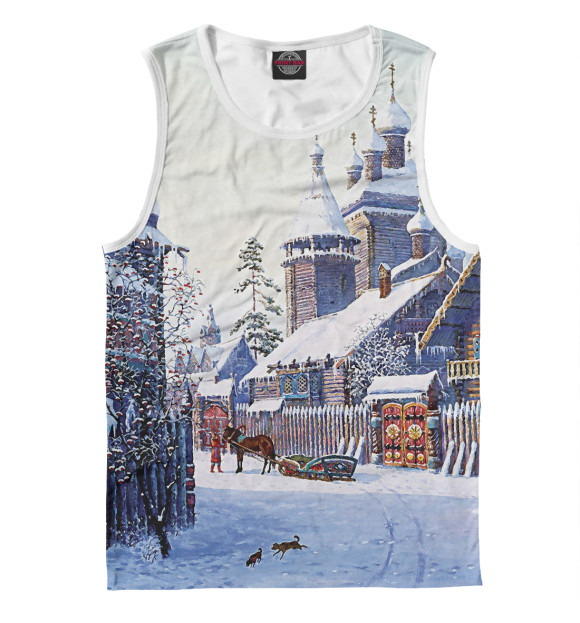 Мужская майка с изображением Русская зима цвета Белый