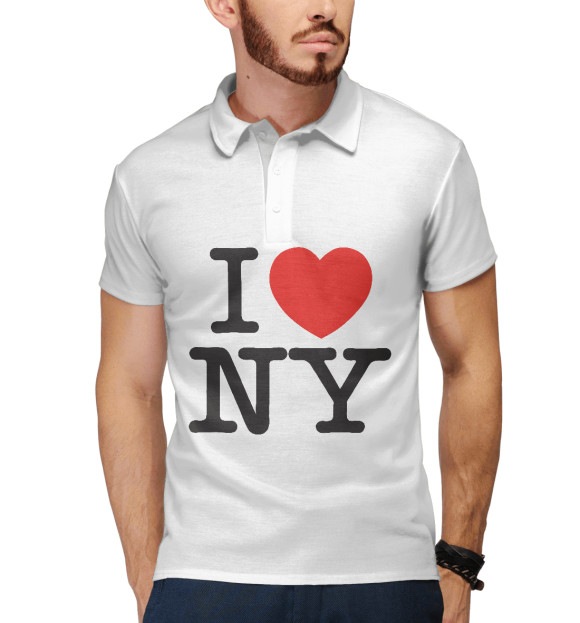 Мужское поло с изображением I Love New York цвета Белый