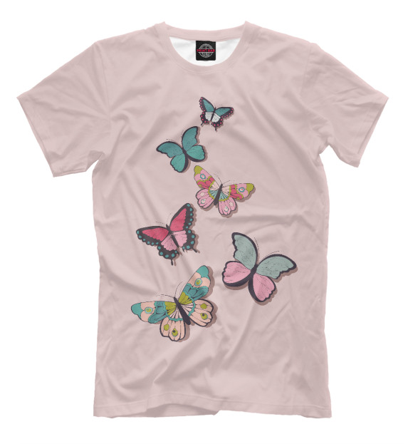 Мужская футболка с изображением Стайка бабочек цвета Белый