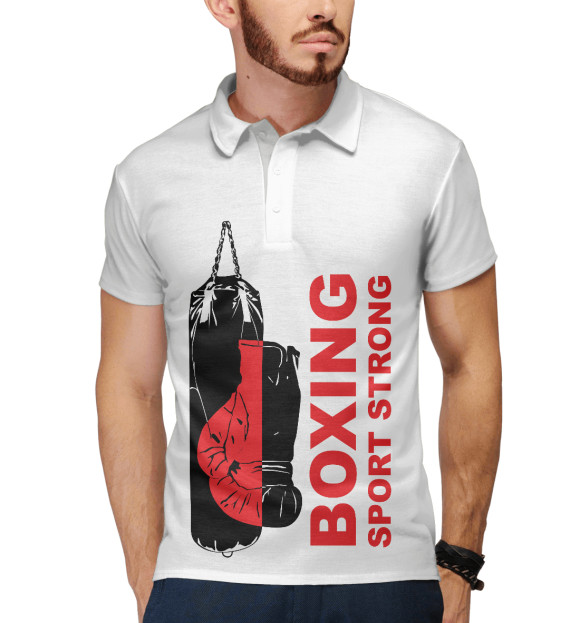 Мужское поло с изображением Бокс цвета Белый