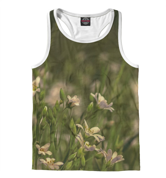 Мужская майка-борцовка с изображением Полевые цветы цвета Белый