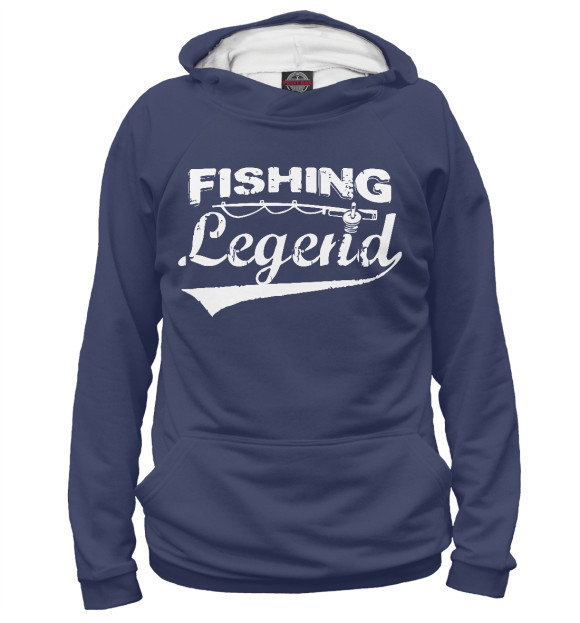 Мужское худи с изображением Fishing legend цвета Белый