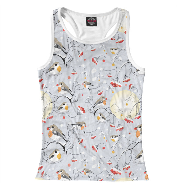 Женская майка-борцовка с изображением Winter Birds цвета Белый