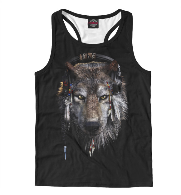 Мужская майка-борцовка с изображением Волк в нашниках цвета Белый