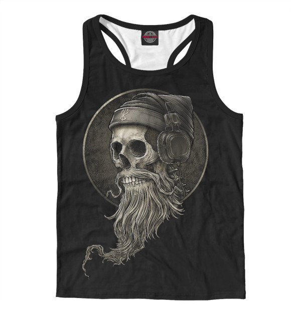 Мужская майка-борцовка с изображением Диджей Skull цвета Белый