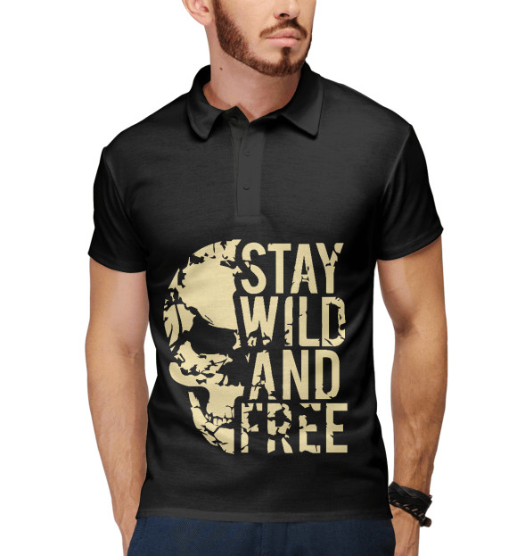 Мужское поло с изображением Stay wild and free цвета Белый