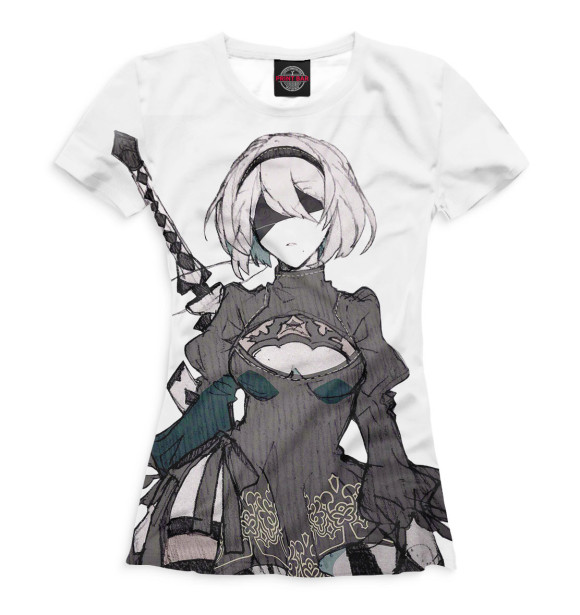 Женская футболка с изображением Nier Automata 2b чб цвета Белый