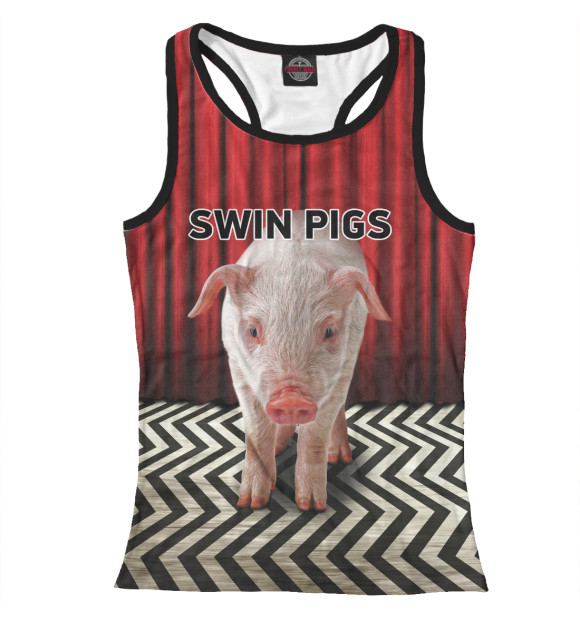 Женская майка-борцовка с изображением Swin Pigs цвета Белый