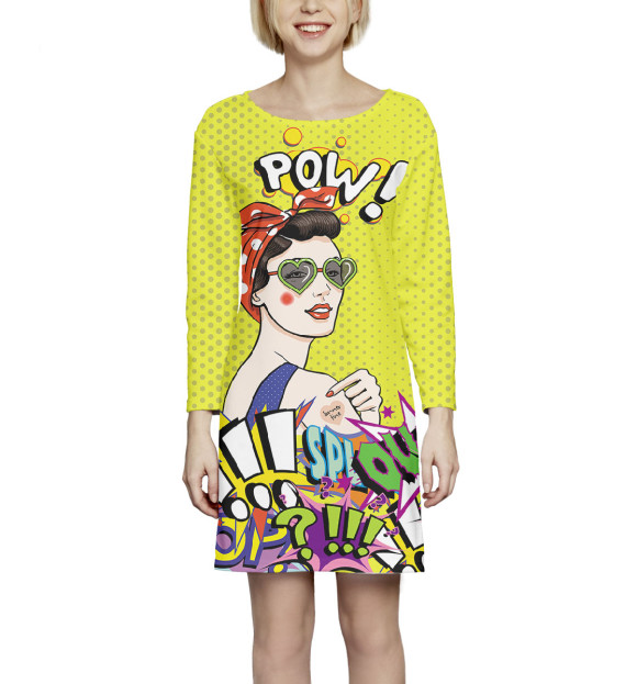 Платье с рукавом с изображением Поп-арт цвета Молочно-белый