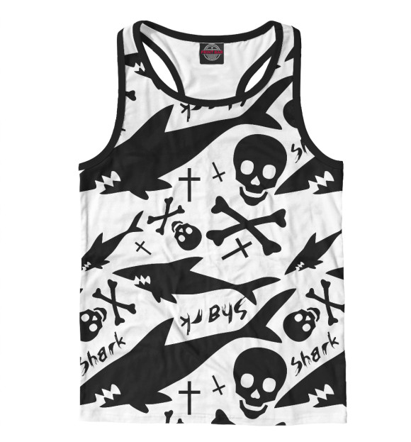 Мужская майка-борцовка с изображением Акулы и черепа цвета Белый