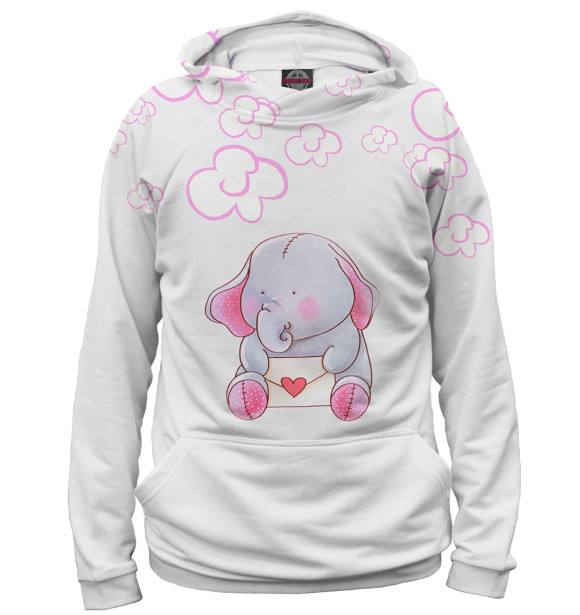 Женское худи с изображением Слоник цвета Белый