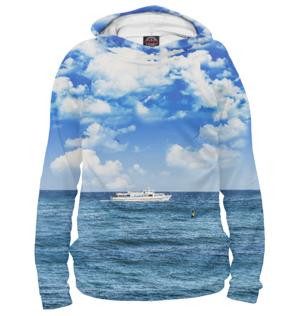 Женское худи с изображением Прогулочный кораблик вблизи Ялты цвета Белый