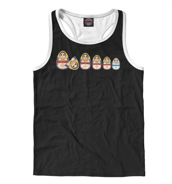 Мужская майка-борцовка с изображением Русские матрешки цвета Белый