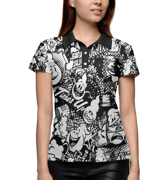 Женское поло с изображением Стикеры цвета Белый