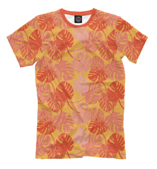 Мужская футболка Большие резные листья на оранжевом фоне