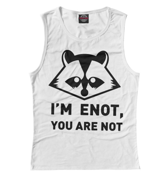 Женская майка с притом Енот цвета Белый Женская майка с изображением Енот цвета Белый