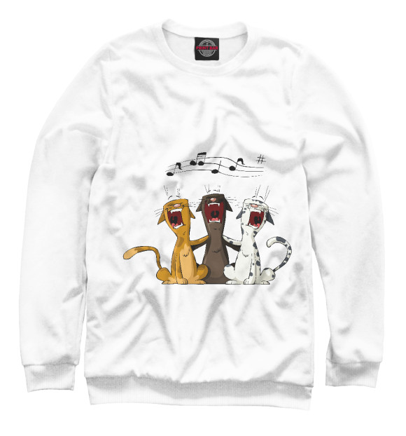 Мужской свитшот с изображением Поющие коты цвета Белый