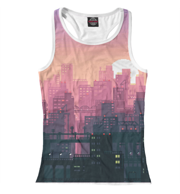 Женская майка-борцовка с изображением Пиксельный пейзаж цвета Белый