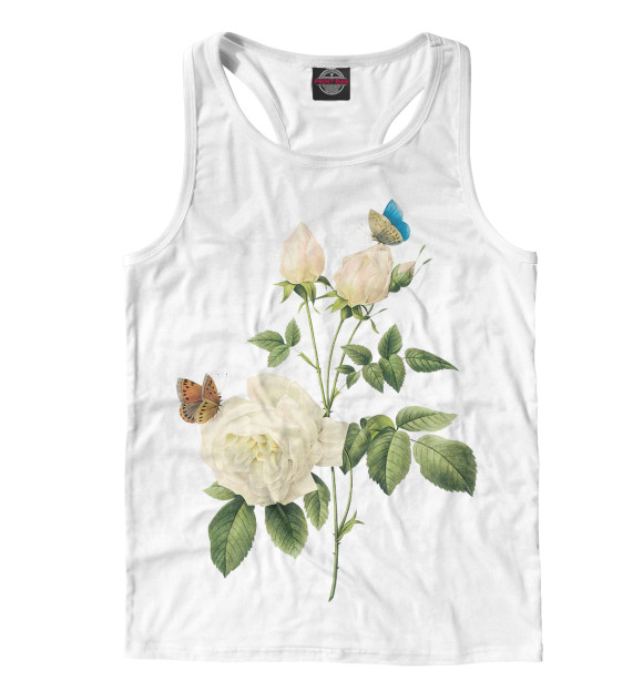 Мужская майка-борцовка с изображением Цветы цвета Белый