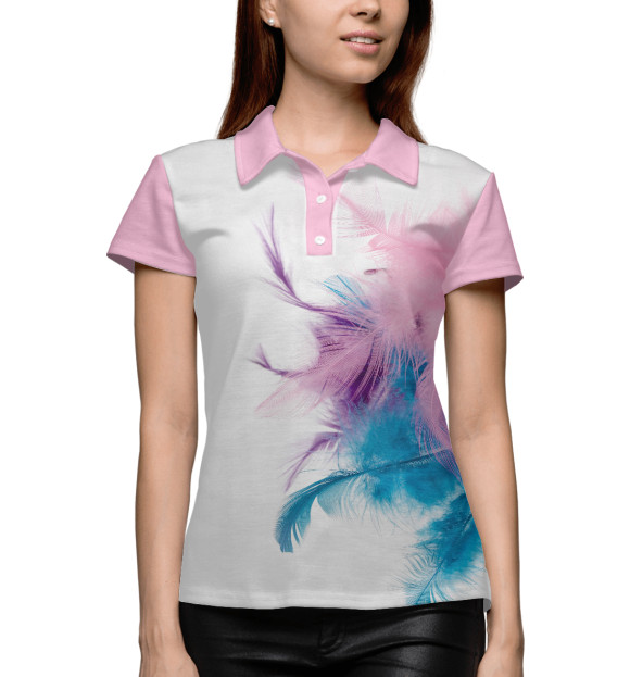 Женское поло с притом Нежные перья цвета Белый Женское поло с изображением Нежные перья цвета Белый