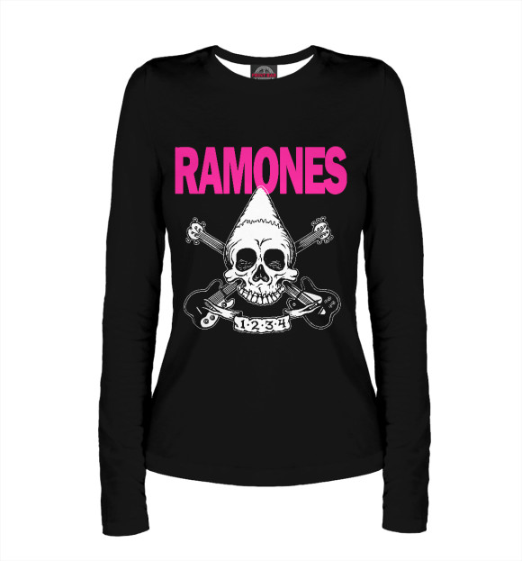 Женский лонгслив с притом Ramones цвета Белый Женский лонгслив с изображением Ramones цвета Белый