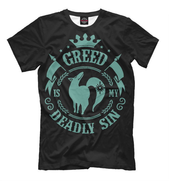 Мужская футболка с изображением Greed is my sin цвета Черный