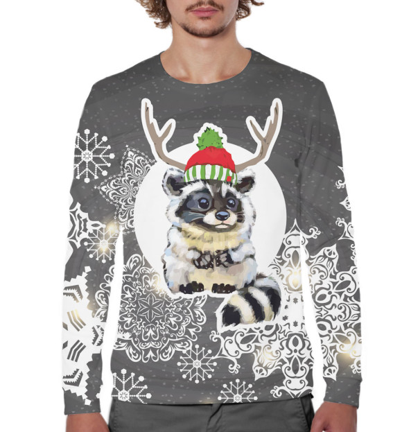 Мужской свитшот с изображением Енот цвета Белый