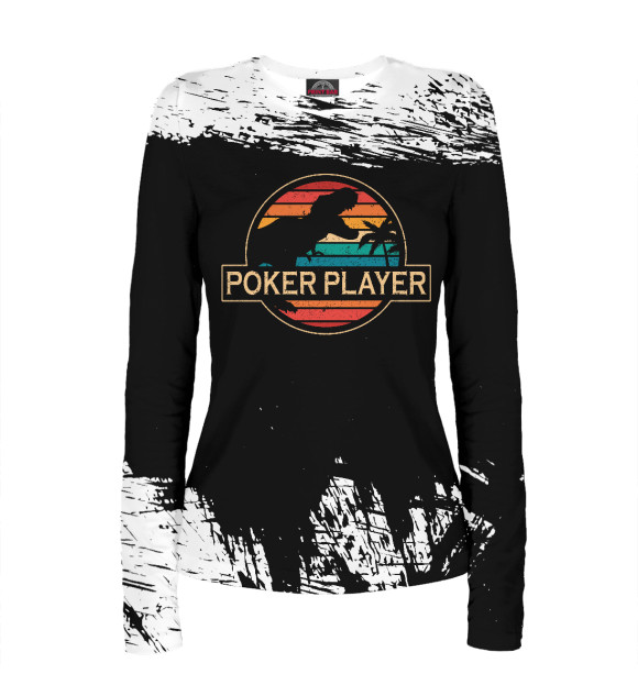 Женский лонгслив с изображением Poker Player Dinosaur цвета Белый