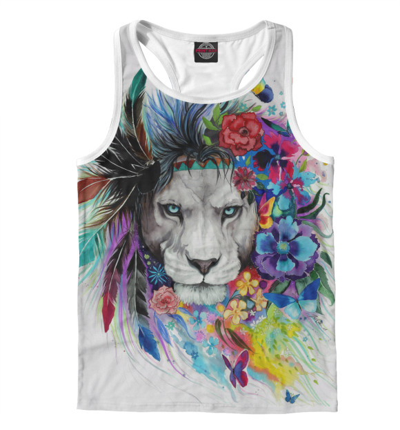 Мужская майка-борцовка с изображением Flower Lion цвета Белый