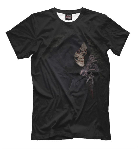 Мужская футболка с изображением Череп в капюшоне цвета Черный