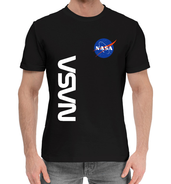 Мужская хлопковая футболка с изображением NASA цвета Черный