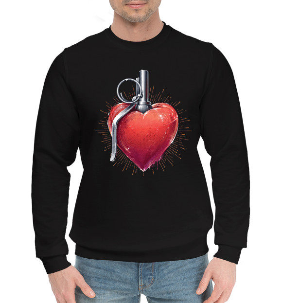 Мужской хлопковый свитшот с изображением Осколочное сердце цвета Черный
