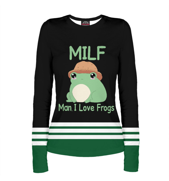 Женский лонгслив с изображением Milf Man I love Frogs цвета Белый