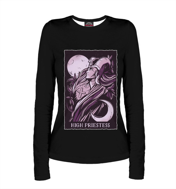 Женский лонгслив с изображением Верховная жрица Таро цвета Белый
