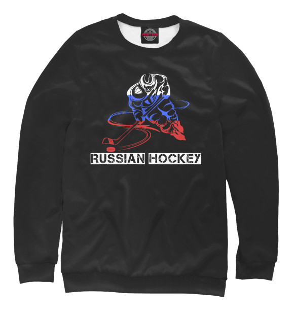 Женский свитшот с изображением Russian Hockey цвета Белый