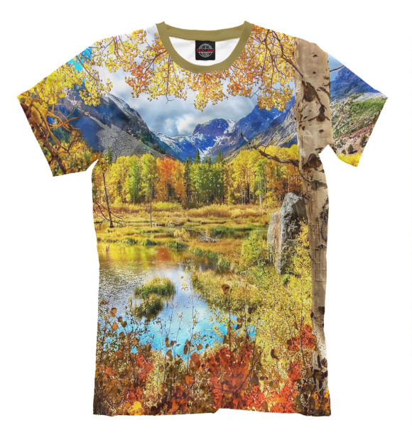 Мужская футболка с изображением Горная река цвета Молочно-белый